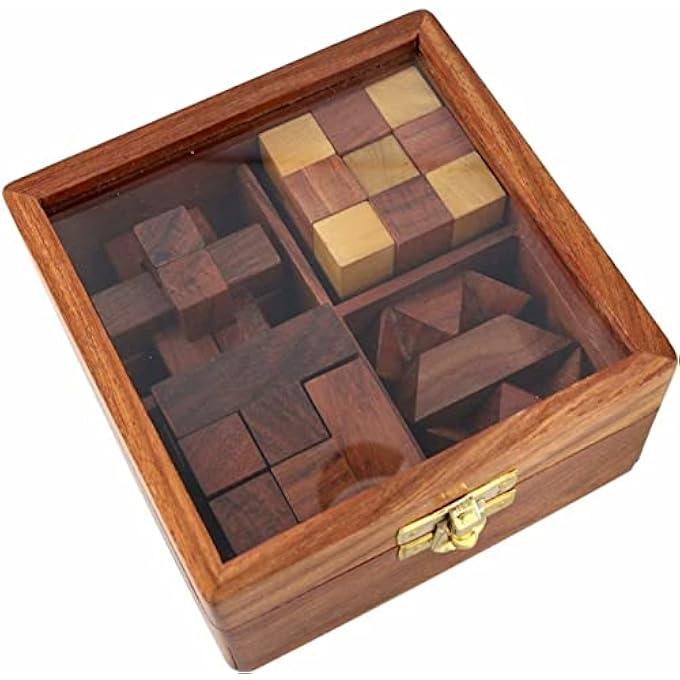 ACEWOOD WOODEN PUZZLE WOODEN GAMES GIFT SET WOOD BOX GAMES SET 3D PUZZLES FOR TEENS & ADULTS 4 IN ONE - Image 1